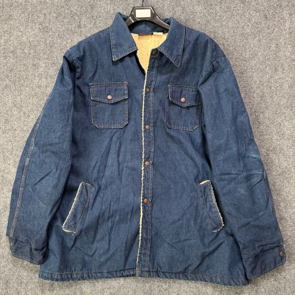 Vintage REDWOOD XLT‎ Sherpa Lined Denim Jacket Workwear Faded Blue Heavyweight